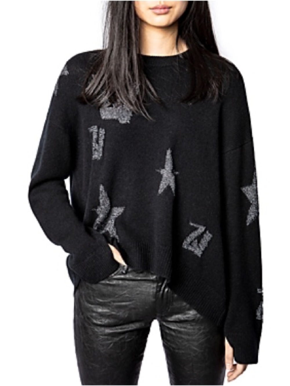 Zadig & Voltaire Sweater Women’s Size M Black Pullover Crew Neck Star Logo
